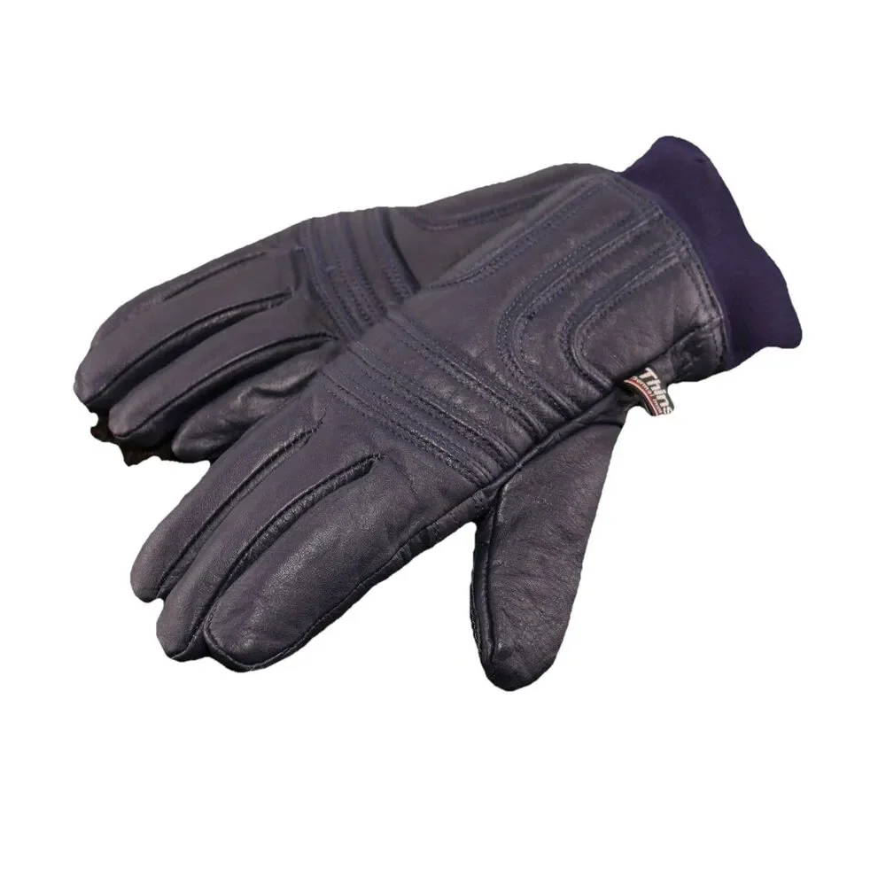 Vintage Thinsulate Women Large Dark Blue Leather Biker‎ Snow Insulated Gloves
